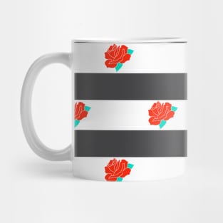 Red Rose Black and White Striped Pattern Mug